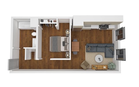 Floor plan for 1 bed, 1 bath, 580 sqft